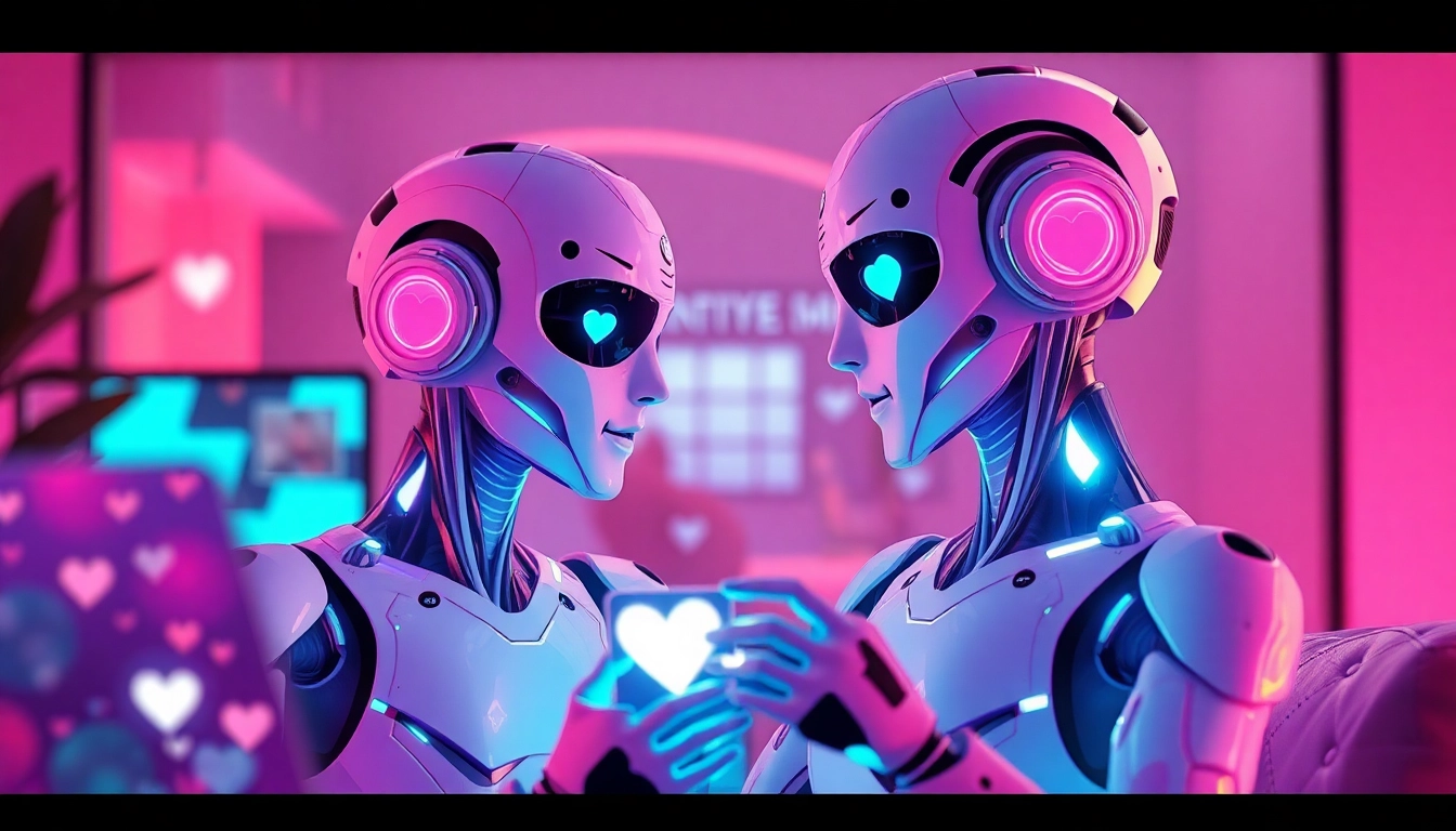 AI sexting interaction between futuristic characters in a cozy digital space.