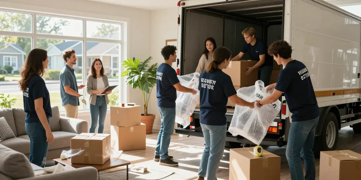 Moving crew offering local moving companies services, packing a family's belongings with care