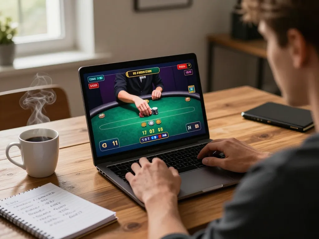 Engaging gameplay on EV99 online poker platform displayed on a laptop with betting screen visible.
