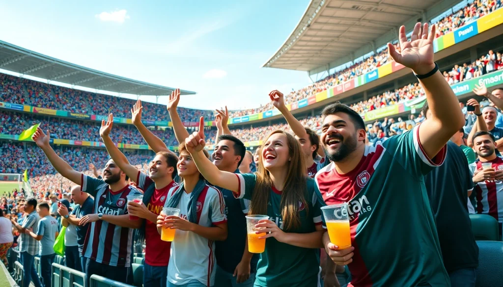 해외축구중계의 열기 속에서 응원하고 있는 축구 팬들 모습