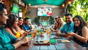 Chatting and placing sports betting in Mexico online through mobile devices at a lively café.