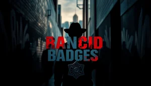 Engaging cover design of Rancid Badges featuring a cop in peril within a gritty urban environment.
