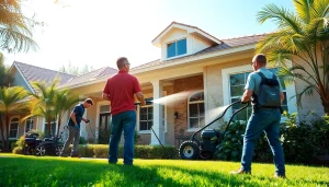 Soft wash team cleaning a residential home in Kissimmee, FL, showcasing eco-friendly techniques.