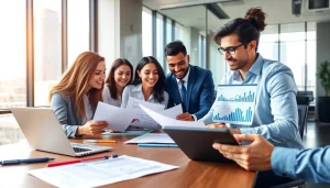 Collaborative team engaged in Contract Management processes in a bright office.