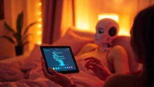 Engaging in ai sexting with a chatbot on a modern device in a cozy, intimate setting.