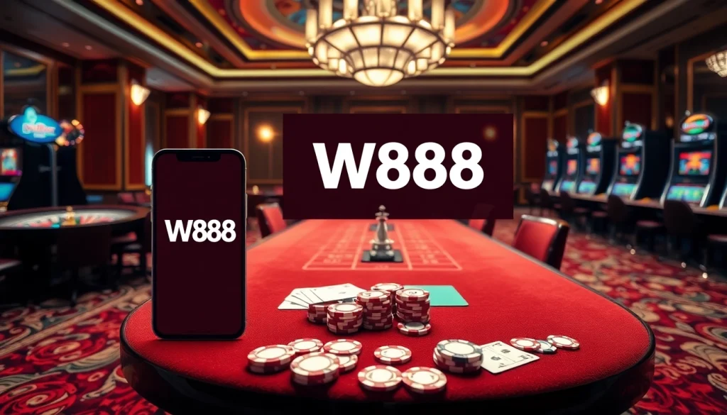 Experience advanced gambling with the W88 link in a luxurious casino setting featuring interactive tables and slots.