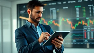 Analyze the current bitcoin price usd in a sleek office environment.