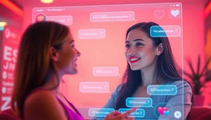 Engaging conversation in a modern, warm digital chat setting featuring sex chat AI technology.
