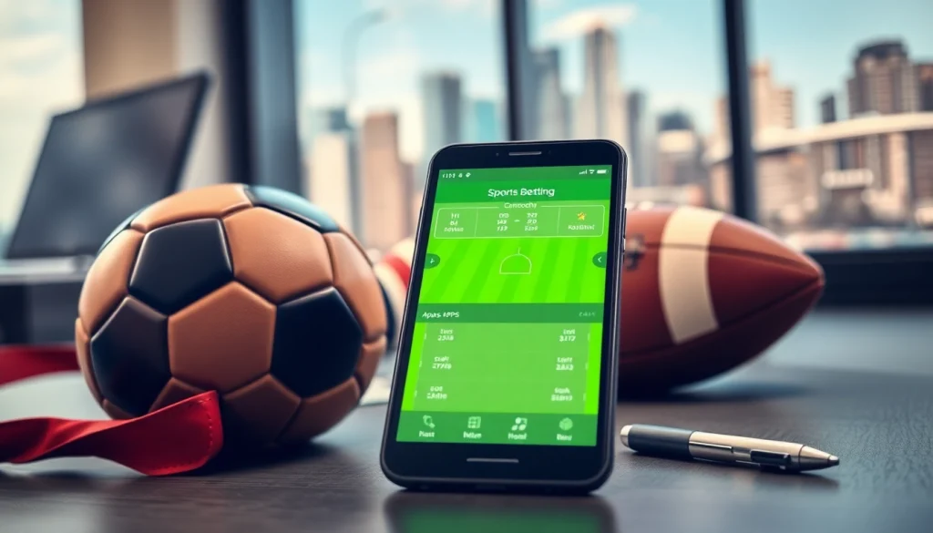 Explore sports betting apps Canada on a mobile device surrounded by sports equipment.