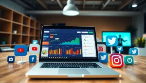 Boost engagement using a powerful youtube smm panel illustrated in a vibrant digital marketing workspace.