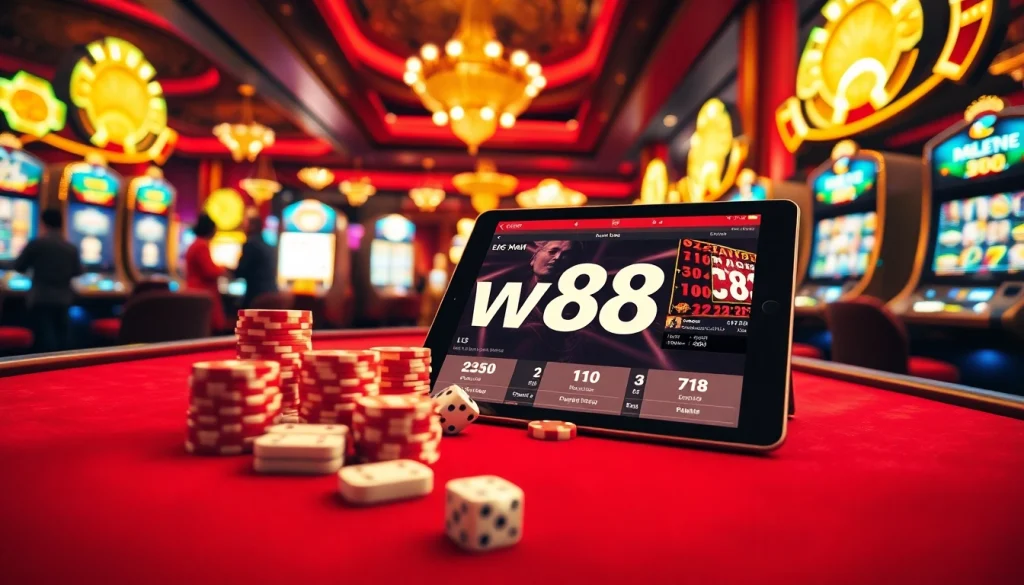 Experience luxury gaming with link to w88 among vibrant casino tables and exciting slot machines.