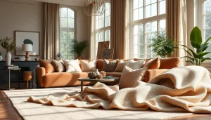 Verken diverse gordijnstof in een stijlvolle interieursetting met warme kleuren.