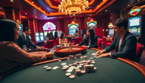 Engaging players at luxurious casino tables showcasing the excitement of gambling at https://rr88.wales/.