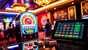 Experience the thrill of Onicplay at a luxurious casino with vibrant slot machines and poker chips.