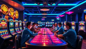 Manjakan diri bermain slot depo 1k dengan suasana kasino yang ramai dan penuh warna.