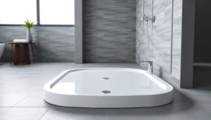 Show shower base showcased in a modern, well-lit bathroom setting.