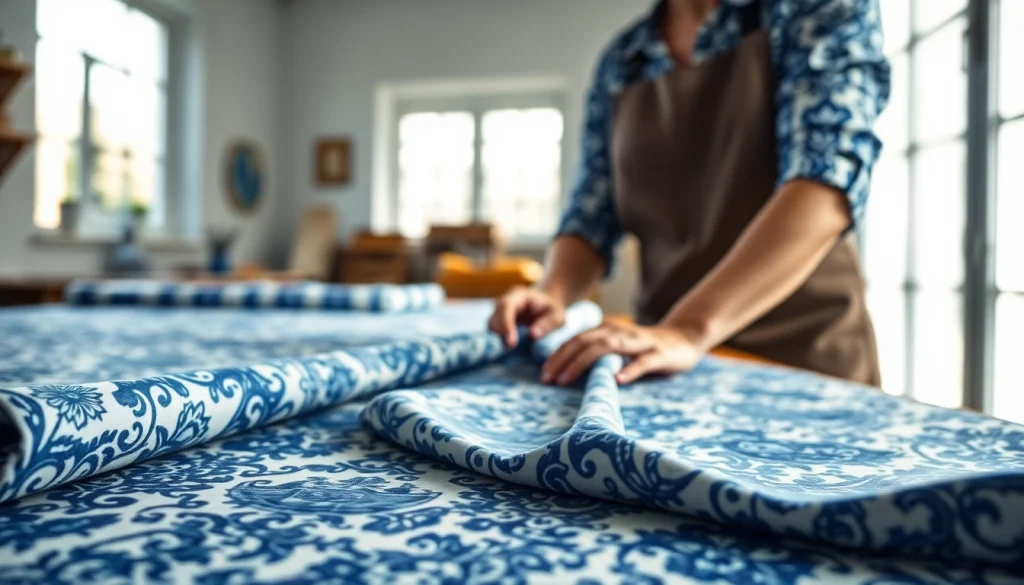 Delfts blauwe stof met prachtige patronen in een handgemaakte sfeer.