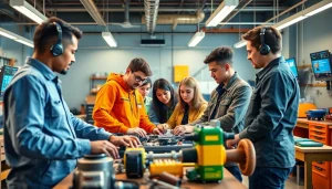 Students actively participating in hands-on training at an abc trade school, showcasing collaboration and learning.