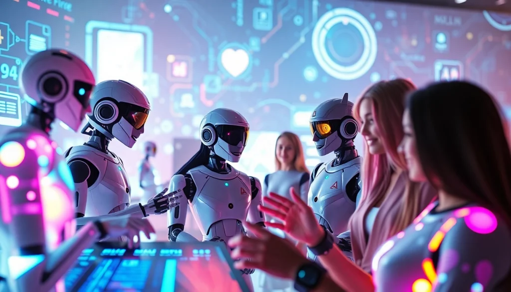 Engaging scene of diverse free nsfw ai chatbots interacting with users in a futuristic digital landscape.