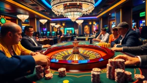Experience thrilling gameplay at olympus 1000 casino table with chips and roulette wheel.