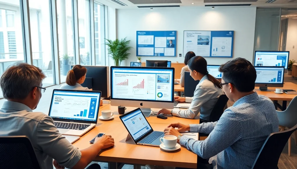 在现代办公室中使用 WPS Office 软件在多台设备上进行协作。