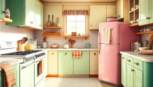 Showcase a retro appliance in a vibrant, nostalgic kitchen setting with colorful decor.