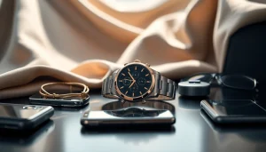 Showcasing Finesse Smart Watch with elegant display and modern tech accessories.