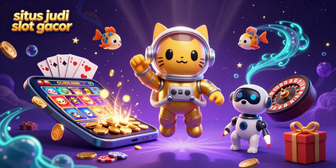 Experience the thrill of situs judi slot gacor with floating astronauts and vibrant casino elements.
