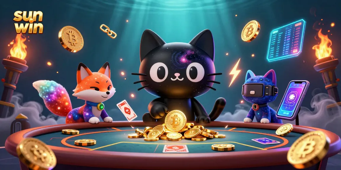 Experience the thrilling sun win casino adventure with a charming black hole cat and nebula fox.