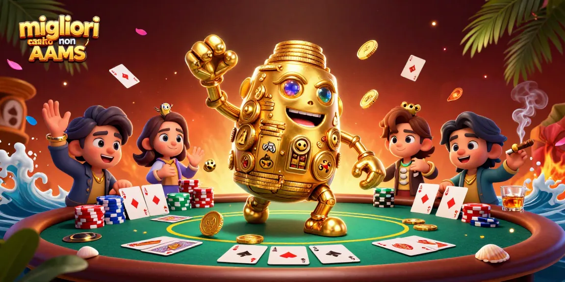 I migliori casino non AAMS: il golem d'oro tra jettatori e poker, circondato da fiches e carte.